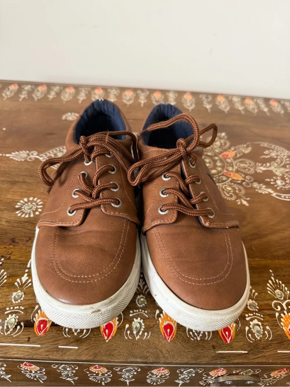 Nautica Berrian Boys Brown Boat Shoes Lace-Up Youth Size 1